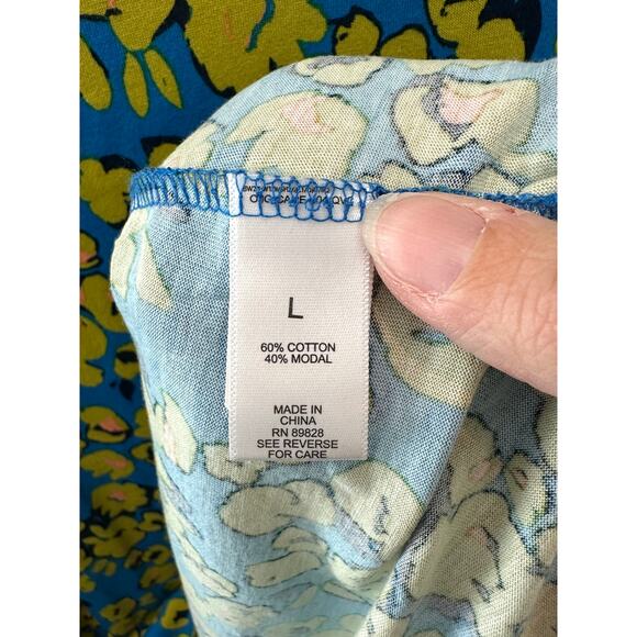 LOGO by LORI GOLDSTEIN | Floral Print Long Sleeve Top Blue Yellow | Size Large - Picture 7 of 8